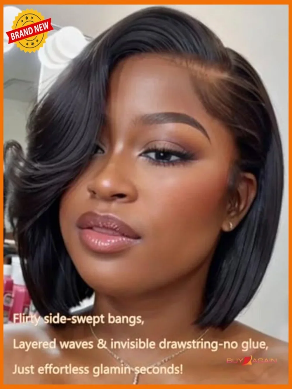 HD Lace Side Part Bob Wig Pre-Styled With Curtain Bangs Glueless 12 Inch